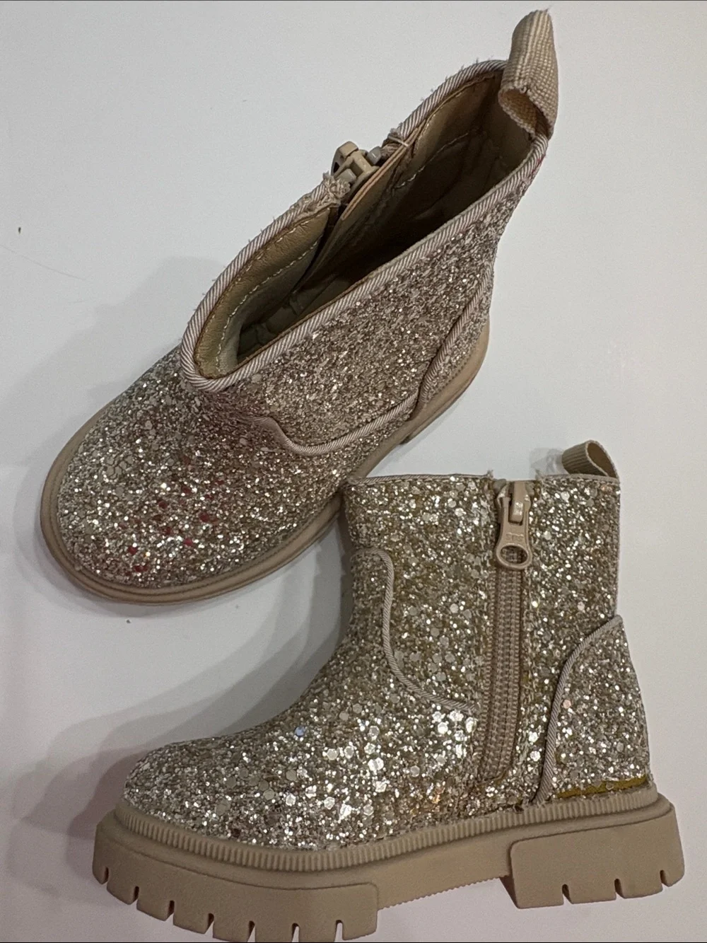 Cat & Jack Glitter Zip Kids Boots - Gold Size 6 NEW